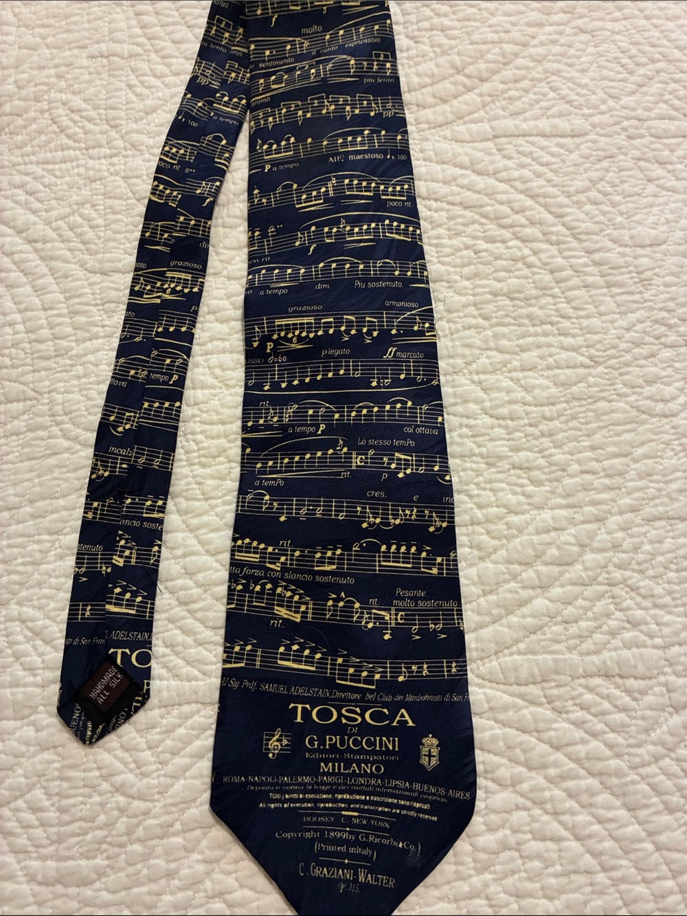 Tosca Milano Navy Silk Musical-Note Tie museum artifacts